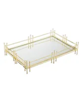 Classic Touch Oblong Mirror Tray with Symmetrical Design - Gold