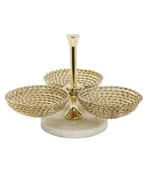 Classic Touch Triple Bowl Relish Dish Rope Design and Marble Base