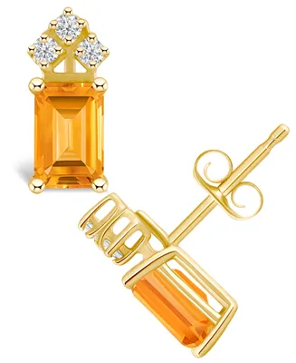 Citrine (1-1/ ct. t.w.) and Diamond (1/8 Stud Earrings 14K Yellow Gold or White