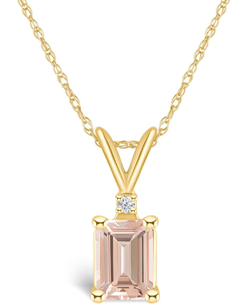 Morganite (/ ct. t.w.) and Diamond Accent Pendant Necklace 14K Yellow Gold or White