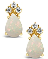 Opal (3/4 ct. t.w.) and Diamond (1/8 Stud Earrings 14K Yellow Gold or White