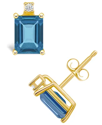 London Blue Topaz (1-3/8 ct. t.w.) and Diamond Accent Stud Earrings 14K Yellow Gold or White