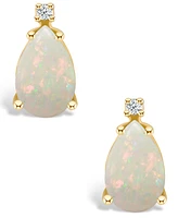 Opal (1 ct. t.w.) and Diamond Accent Stud Earrings 14K Gold or White