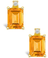 Citrine (1-1/10 ct. t.w.) and Diamond Accent Stud Earrings 14K Yellow Gold or White