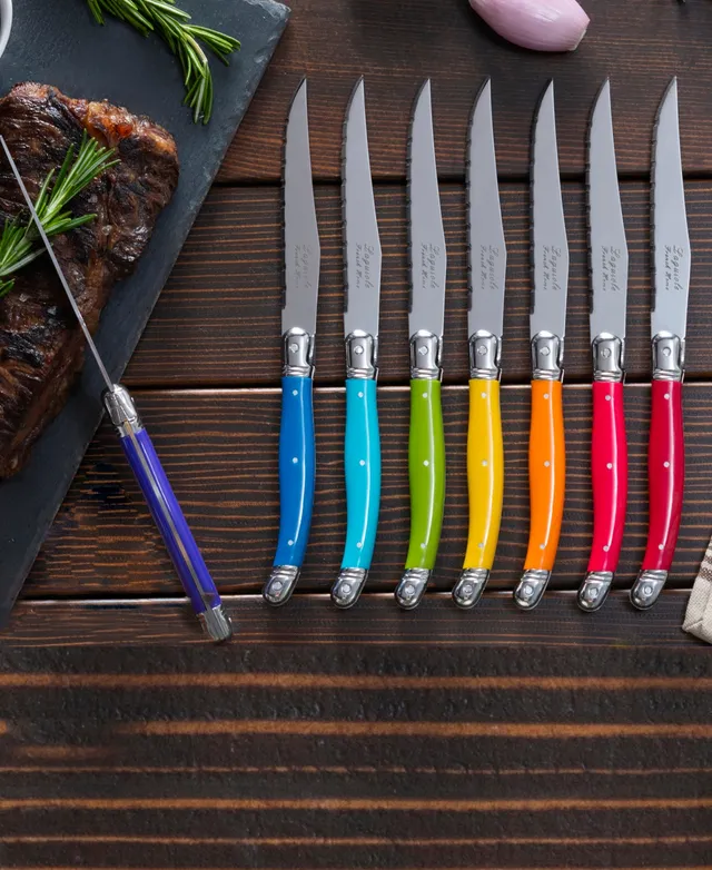 French Home Set of 8 Laguiole Steak Knives, Rainbow Colors