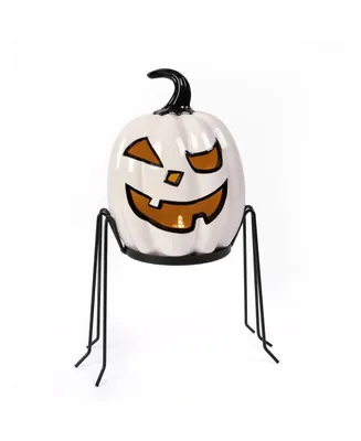 National Tree Company 15" Pre-Lit Ghost Pumpkin In Stand