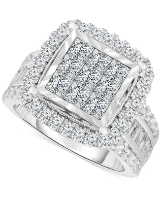 TruMiracle Diamond Princess Cluster Engagement Ring (3 ct. t.w.) in 10k White Gold