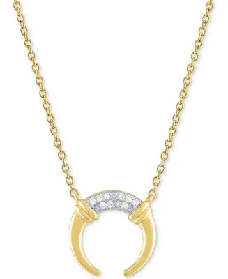 Diamond Accent Crescent Horn Pendant Necklace in 14k Gold-Plated Sterling Silver, 16" + 2" extender - Gold