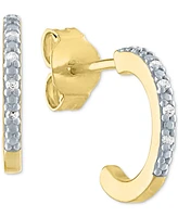 Diamond Accent Small Huggie Hoop Earrings Sterling Silver or 14k Gold-Plated