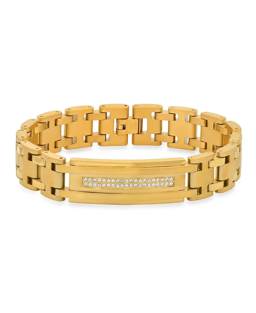 Steeltime Simulated Diamonds Link Id Bracelet - Gold