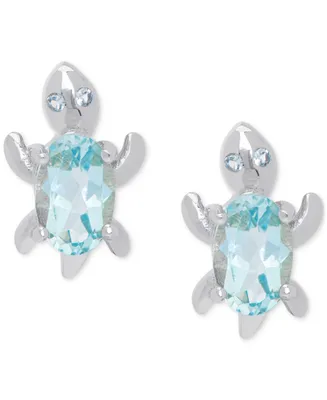 Blue Topaz Turtle Stud Earrings (1-1/8 ct t.w.) in Sterling Silver