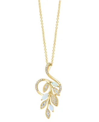 Effy Opal (1/6 ct. t.w.) & Diamond (1/4 ct. t.w.) 18" Pendant Necklace in 14k Yellow Gold