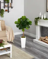 Nearly Natural 4' Fiddle Leaf Artificial Tree in White Tower Planter