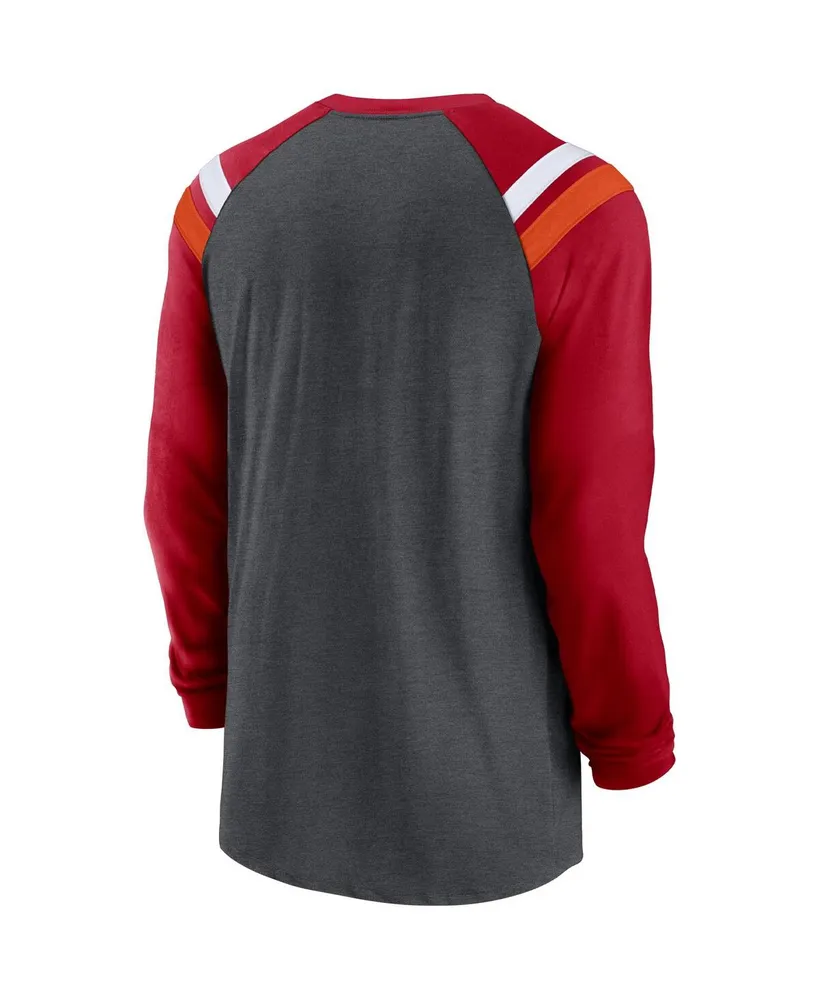 Men's Nike Heathered Charcoal and Red Tampa Bay Buccaneers Tri-Blend Raglan Athletic Long Sleeve Fashion T-shirt