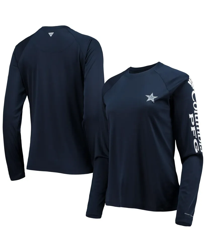 Women's Columbia Navy and White Dallas Cowboys Tidal Omni-Shade Raglan Long Sleeve T-shirt