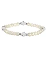 2028 Silver-Tone Imitation Pearl and Lantern Bead Stretch Bracelet