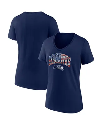Women's Fanatics College Navy Seattle Seahawks Team Banner Wave V-Neck T-shirt