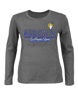 Women's Fanatics Charcoal Los Angeles Rams Super Bowl Lvi Bound Plus Color Fade Scoop Neck Long Sleeve T-shirt