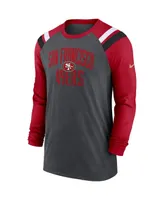 Men's Nike Heathered Charcoal and Scarlet San Francisco 49ers Tri-Blend Raglan Athletic Long Sleeve Fashion T-shirt