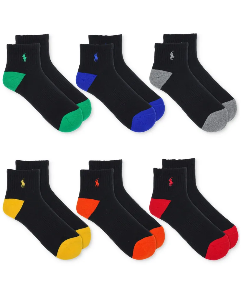 Polo Ralph Lauren Men's 6-Pk. Performance Colored Heel Toe Quarter Socks
