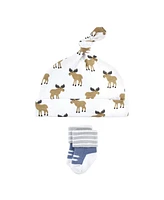Hudson Baby Baby Boys Hudson Cap and Socks Set, Dinosaur, 0-9 Months