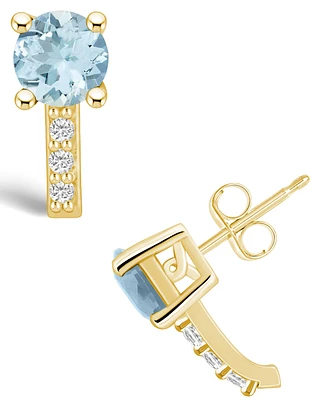 Macy's Aquamarine (1-1/2 ct. t.w.) and Diamond (1/8 ct. t.w.) Stud Earrings in 14K Yellow Gold