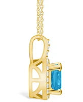 Macy's Blue Topaz (2-3/4 Ct. T.w.) and Diamond (1/4 Ct. T.w.) Halo Pendant Necklace in 14K Yellow Gold