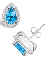 Macy's Topaz (-/ ct. t.w.) and Diamond (/3 ct. t.w.) Halo Stud Earrings in 14K Gold