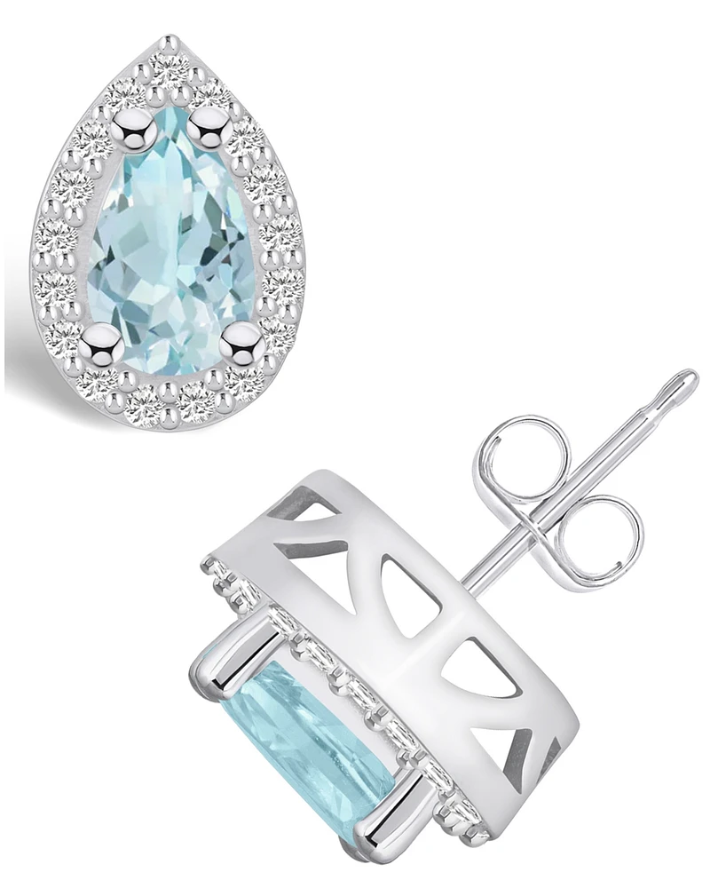 Macy's Aquamarine (-/ ct. t.w.) and Diamond (/ ct. t.w.) Halo Stud Earrings in 14K Gold