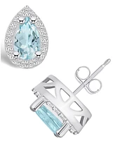 Macy's Aquamarine (-/ ct. t.w.) and Diamond (/ ct. t.w.) Halo Stud Earrings in 14K Gold