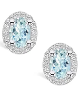 Macy's Aquamarine (3/4 ct. t.w.) and Diamond (1/4 ct. t.w.) Halo Stud Earrings in 14K Gold