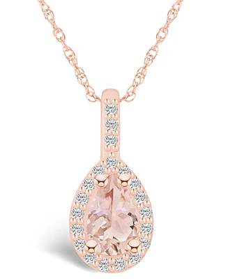 Macy's Morganite (3/4 Ct. T.w.) and Diamond (1/5 Ct. T.w.) Halo Pendant Necklace in 14K Rose Gold