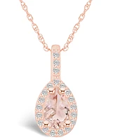 Macy's Morganite (3/4 Ct. T.w.) and Diamond (1/5 Ct. T.w.) Halo Pendant Necklace in 14K Rose Gold