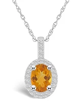 Macy's Citrine (1-1/5 Ct. T.w.) and Diamond (1/4 Ct. T.w.) Halo Pendant Necklace in 14K Gold