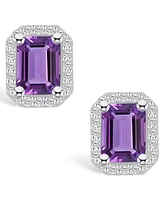 Macy's Amethyst (3-1/5 ct. t.w.) and Diamond (3/8 ct. t.w.) Halo Stud Earrings in 14K Gold
