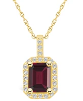 Macy's Garnet (2 Ct. T.w.) and Diamond (1/4 Ct. T.w.) Halo Pendant Necklace in 14K Yellow Gold