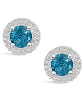 Macy's London Topaz (2-1/3 ct. t.w.) and Diamond (1/2 ct. t.w.) Halo Stud Earrings in 14K Gold