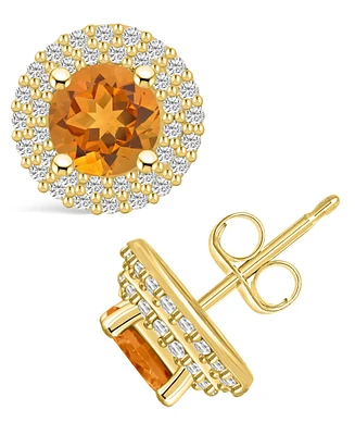 Macy's Citrine (1-1/2 ct. t.w.) and Diamond (1/2 ct. t.w.) Halo Stud Earrings in 14K Yellow Gold