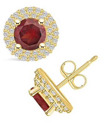 Macy's Garnet (2-1/5 ct. t.w.) and Diamond (1/2 ct. t.w.) Halo Stud Earrings in 14K Yellow Gold