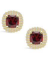 Macy's Garnet (2-3/8 ct. t.w.) and Diamond (3/8 ct. t.w.) Halo Stud Earrings in 14K Yellow Gold