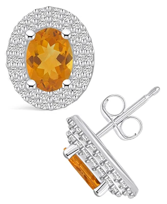 Macy's Citrine (-/ ct. t.w.) and Diamond (/2 ct. t.w.) Halo Stud Earrings in 14K Gold