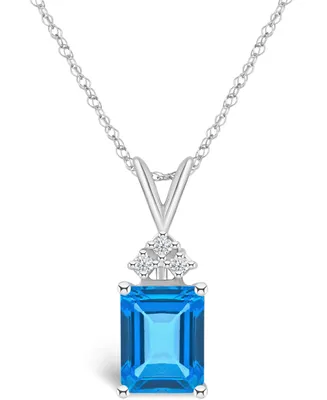 Blue Topaz (3 ct. t.w.) and Diamond (1/10 ct. t.w.) Pendant Necklace in 14K Yellow Gold or 14k White Gold