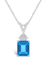 Blue Topaz (3 ct. t.w.) and Diamond (1/10 ct. t.w.) Pendant Necklace in 14K Yellow Gold or 14k White Gold