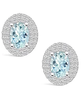 Macy's Aquamarine (1-3/ ct. t.w.) and Diamond (1/ ct. t.w.) Halo Stud Earrings in 14K Gold