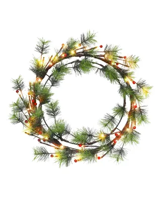 24" Pre-Lit Wreath with Glitter Accents and 80 Warm Twinkling Led Lights, 36 Tips