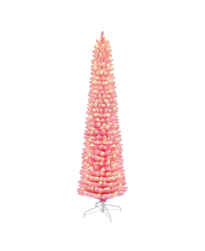 6.5' Pre-Lit Flocked Fashion Pencil Tree with 200 Underwriters Laboratories Clear Incandescent Lights, 356 Tips