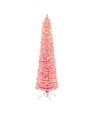 Puleo 6.5FT Pre-Lit Flocked Fashion Pencil Tree