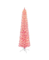 6.5' Pre-Lit Flocked Fashion Pencil Tree with 200 Underwriters Laboratories Clear Incandescent Lights, 356 Tips