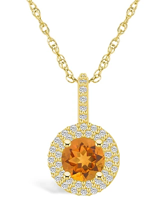 Macy's Citrine (1-1/4 Ct. T.w.) and Diamond (3/8 Ct. T.w.) Halo Pendant Necklace in 14K Yellow Gold