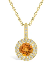 Macy's Citrine (1-1/4 Ct. T.w.) and Diamond (3/8 Ct. T.w.) Halo Pendant Necklace in 14K Yellow Gold